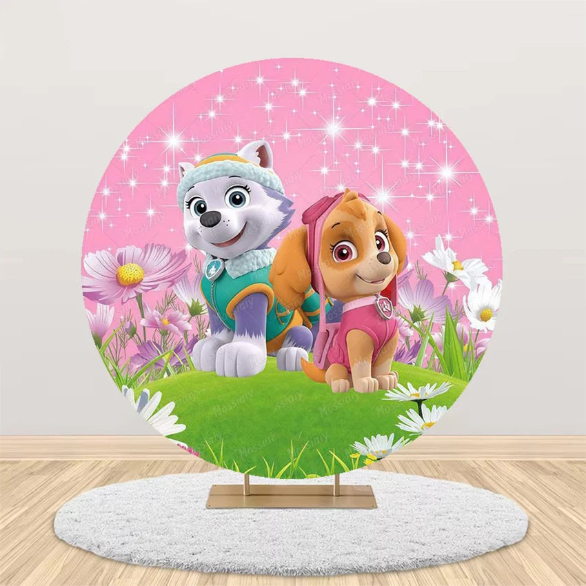 Pink Blue Paw Patrol Theme Girl Boy Birthday Round Background Party Decor Baby Shower Photo Photography Circular Backdrop