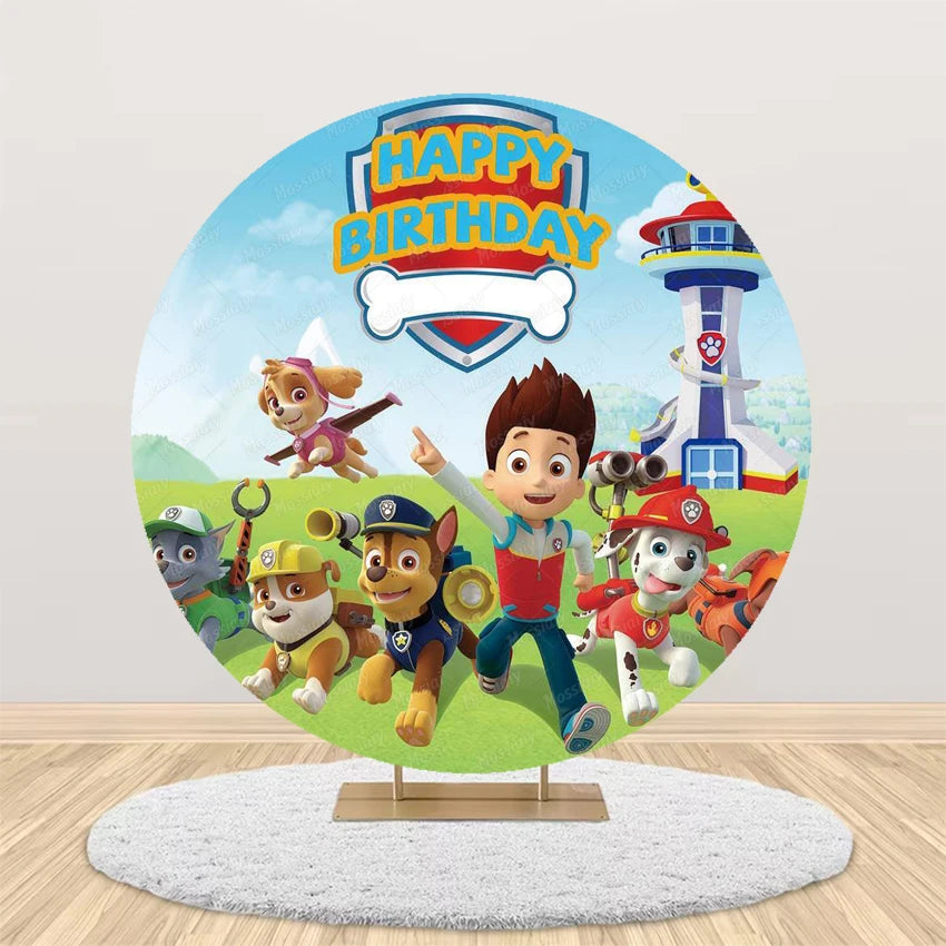 Pink Blue Paw Patrol Theme Girl Boy Birthday Round Background Party Decor Baby Shower Photo Photography Circular Backdrop
