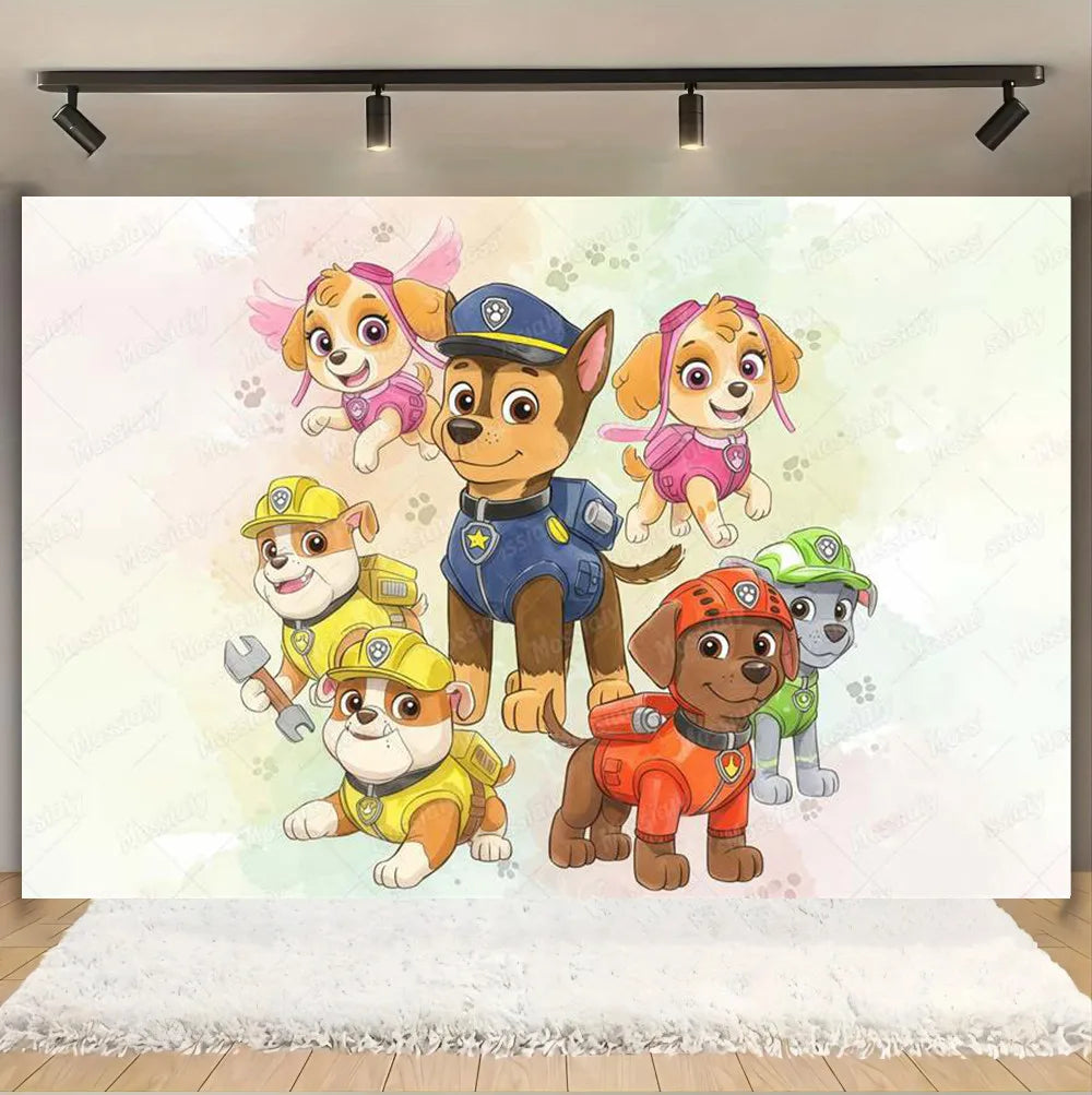 Pink And Blue Paw Patrol Background Dog Graffiti Happy Birthday Party Photography Background Custom Decoration Banner Cartoon