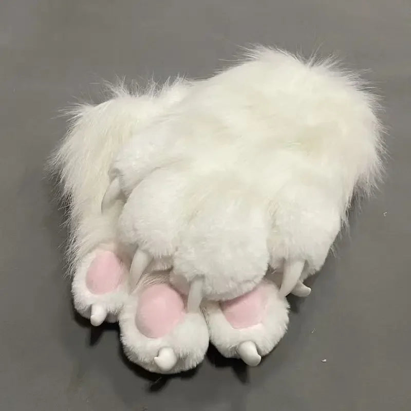 Furry Paw Gloves Squeaky Animal Claws with Nails Soft Plush Cute for Cosplay Fursuit Halloween Party