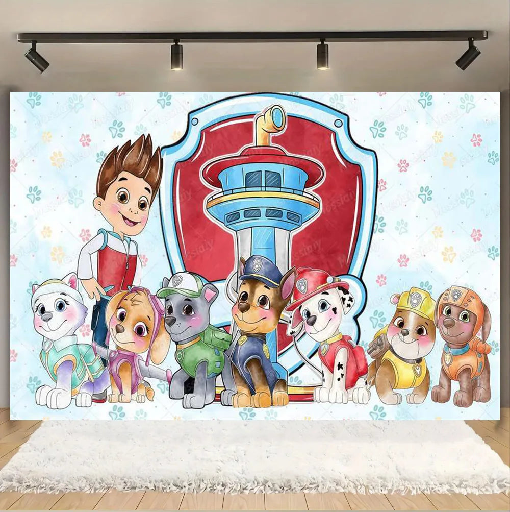 Pink And Blue Paw Patrol Background Dog Graffiti Happy Birthday Party Photography Background Custom Decoration Banner Cartoon