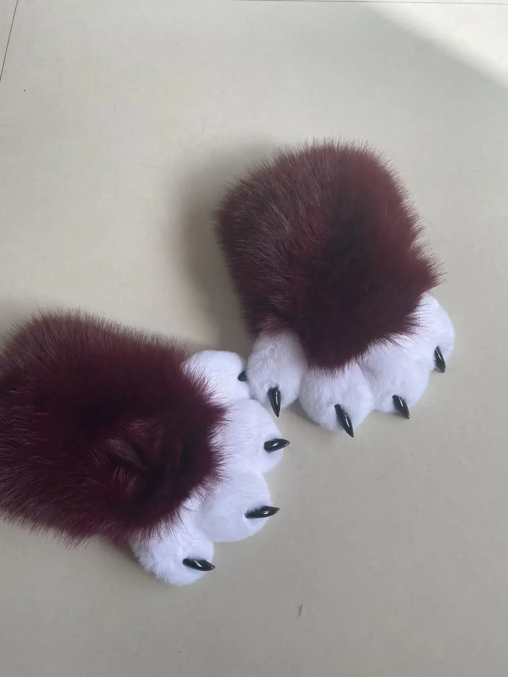 Furry Paw Gloves Squeaky Animal Claws with Nails Soft Plush Cute for Cosplay Fursuit Halloween Party