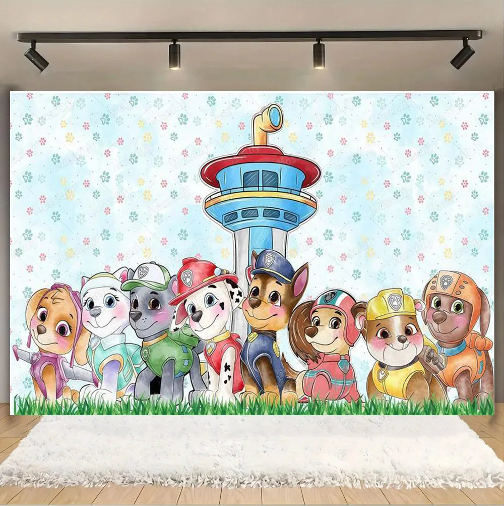 Pink And Blue Paw Patrol Background Dog Graffiti Happy Birthday Party Photography Background Custom Decoration Banner Cartoon