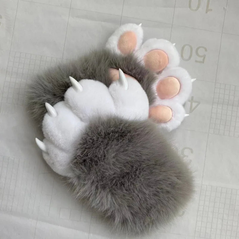 Furry Paw Gloves Squeaky Animal Claws with Nails Soft Plush Cute for Cosplay Fursuit Halloween Party