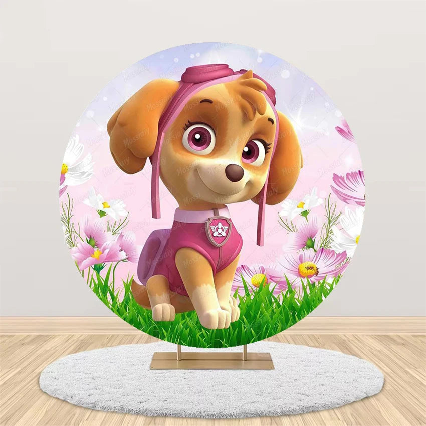 Pink Blue Paw Patrol Theme Girl Boy Birthday Round Background Party Decor Baby Shower Photo Photography Circular Backdrop