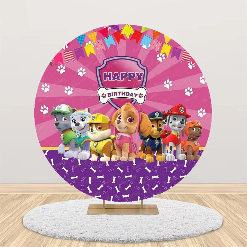 Pink Blue Paw Patrol Theme Girl Boy Birthday Round Background Party Decor Baby Shower Photo Photography Circular Backdrop