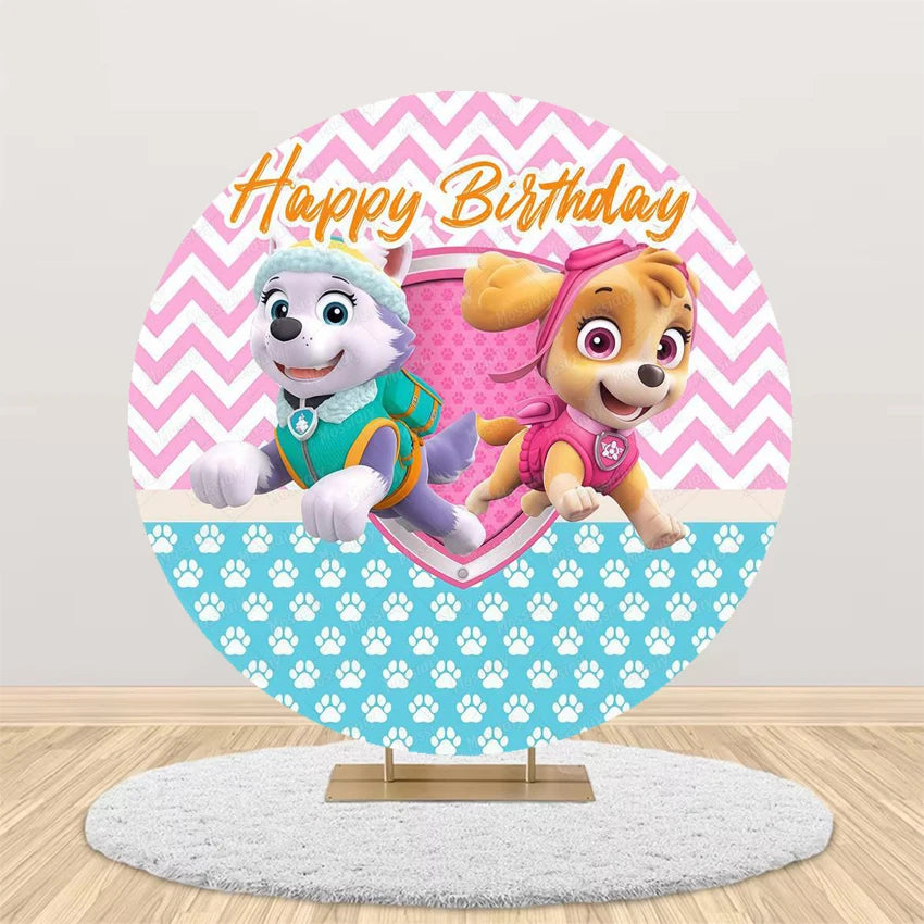 Pink Blue Paw Patrol Theme Girl Boy Birthday Round Background Party Decor Baby Shower Photo Photography Circular Backdrop