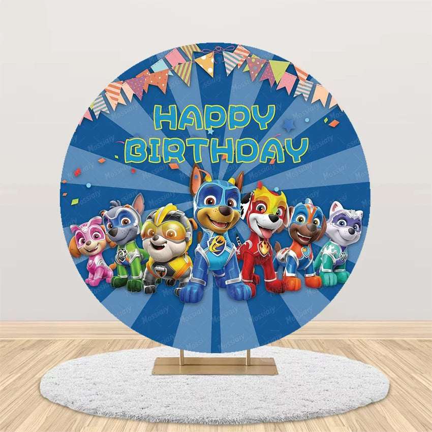 Pink Blue Paw Patrol Theme Girl Boy Birthday Round Background Party Decor Baby Shower Photo Photography Circular Backdrop