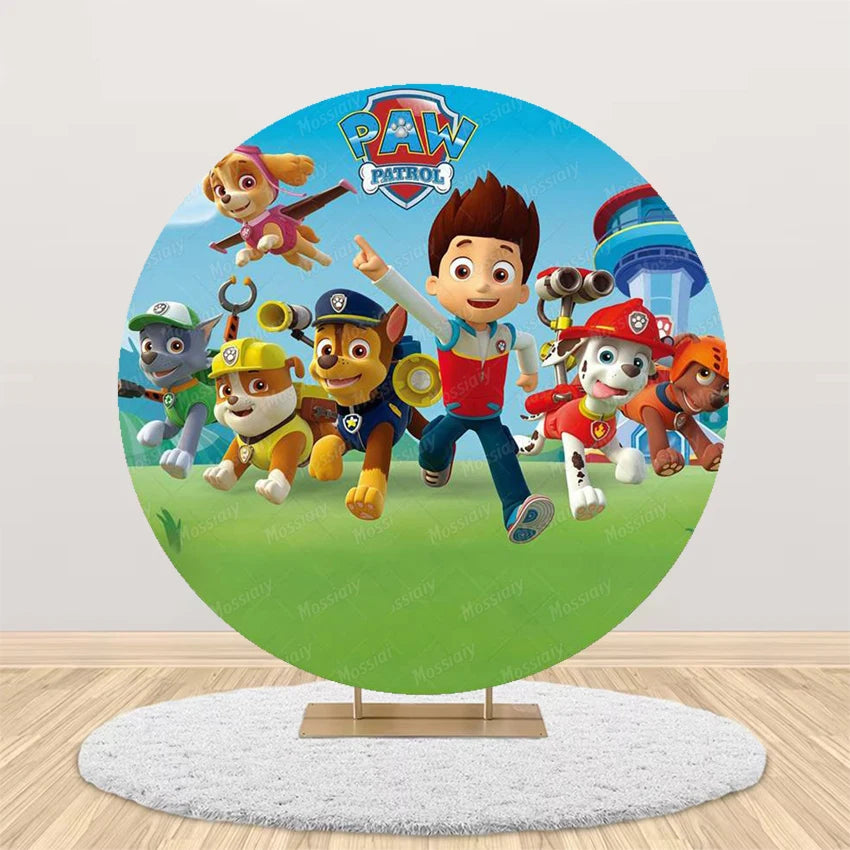 Pink Blue Paw Patrol Theme Girl Boy Birthday Round Background Party Decor Baby Shower Photo Photography Circular Backdrop