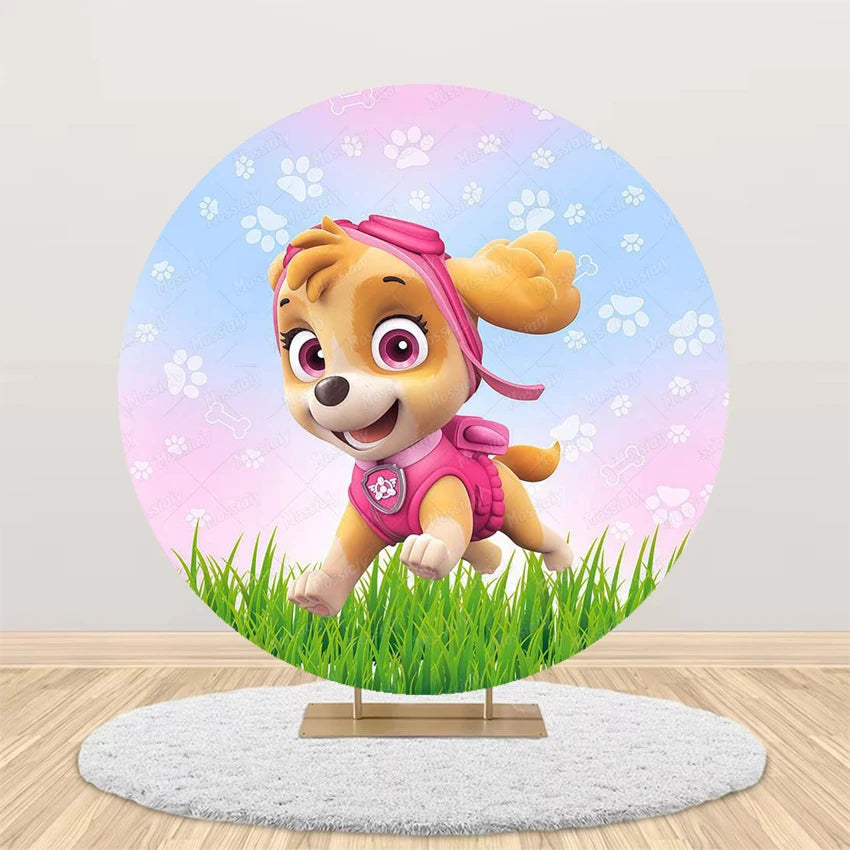 Pink Blue Paw Patrol Theme Girl Boy Birthday Round Background Party Decor Baby Shower Photo Photography Circular Backdrop