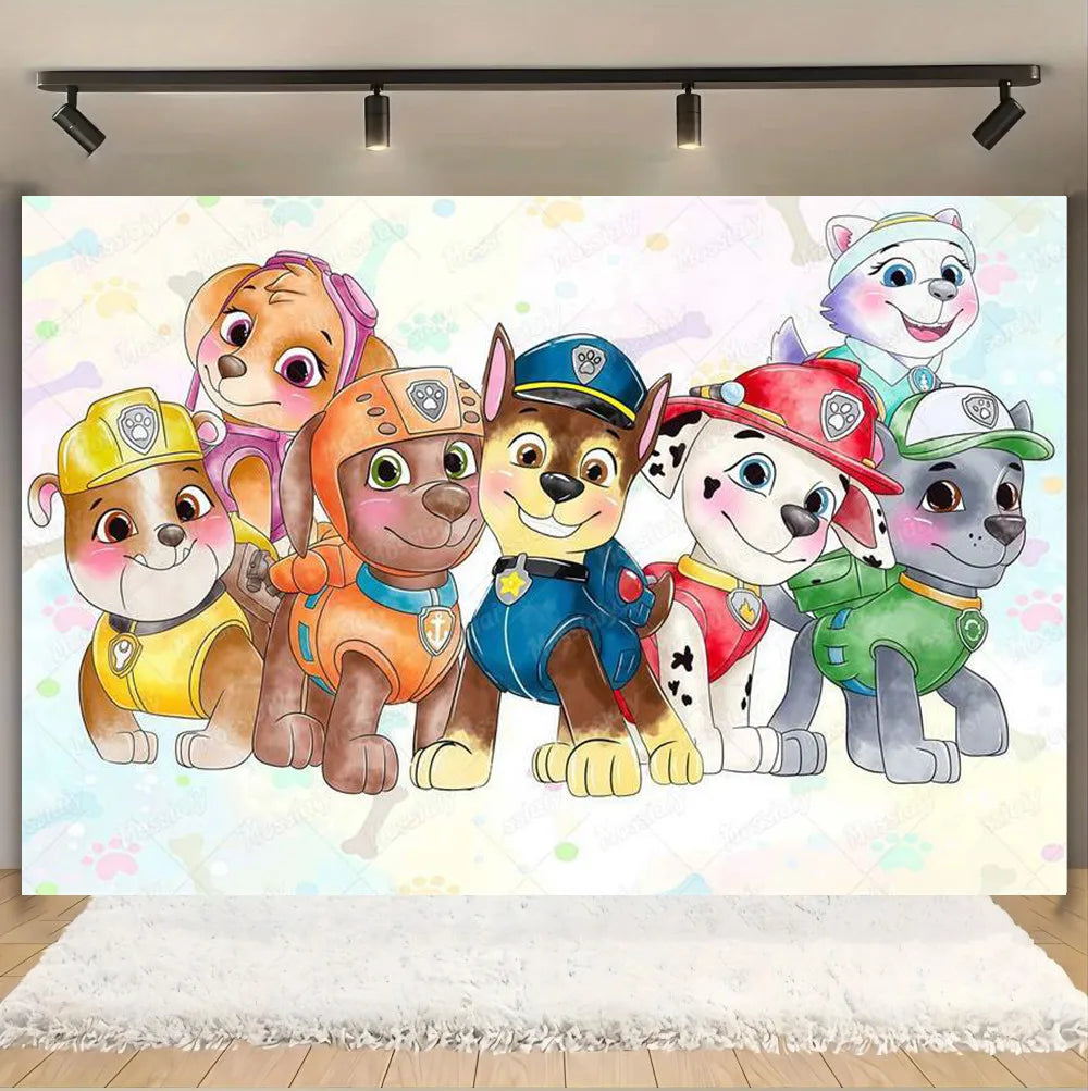 Pink And Blue Paw Patrol Background Dog Graffiti Happy Birthday Party Photography Background Custom Decoration Banner Cartoon