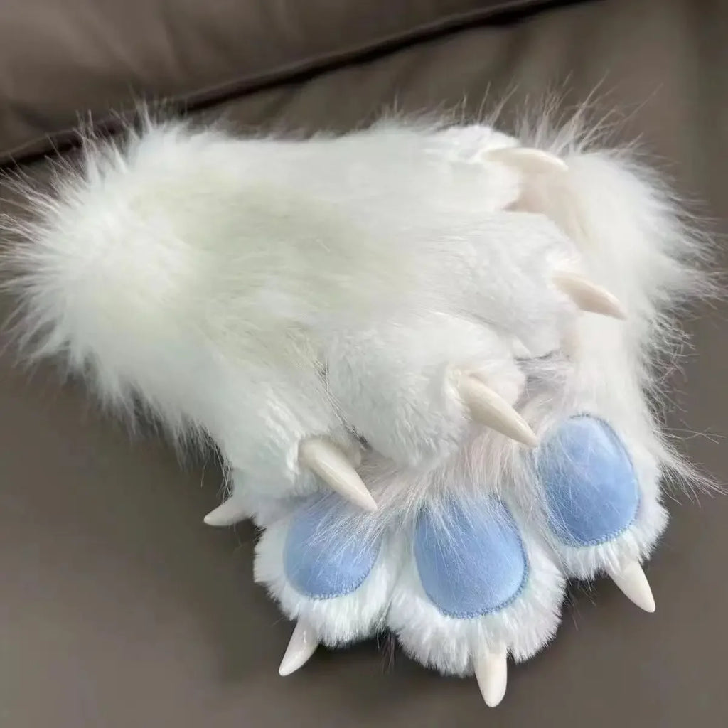 Furry Paw Gloves Squeaky Animal Claws with Nails Soft Plush Cute for Cosplay Fursuit Halloween Party
