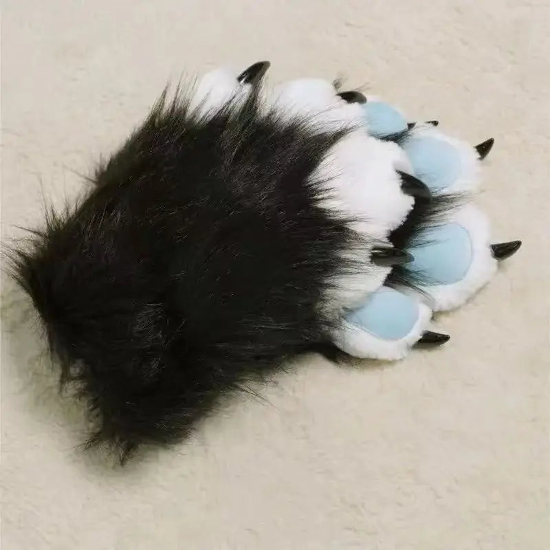Furry Paw Gloves Squeaky Animal Claws with Nails Soft Plush Cute for Cosplay Fursuit Halloween Party