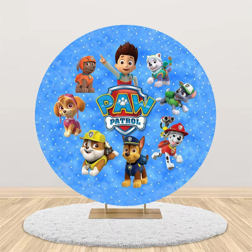 Pink Blue Paw Patrol Theme Girl Boy Birthday Round Background Party Decor Baby Shower Photo Photography Circular Backdrop