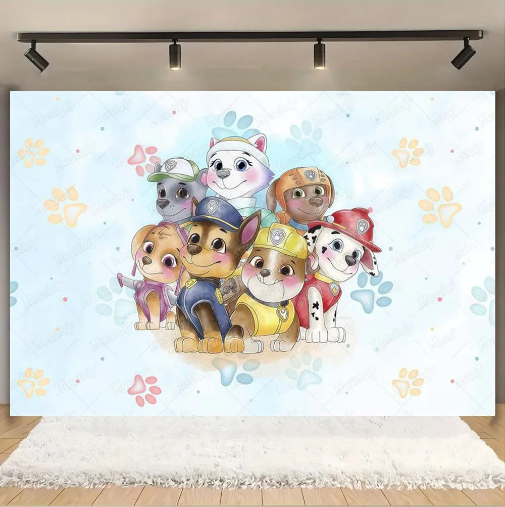 Pink And Blue Paw Patrol Background Dog Graffiti Happy Birthday Party Photography Background Custom Decoration Banner Cartoon