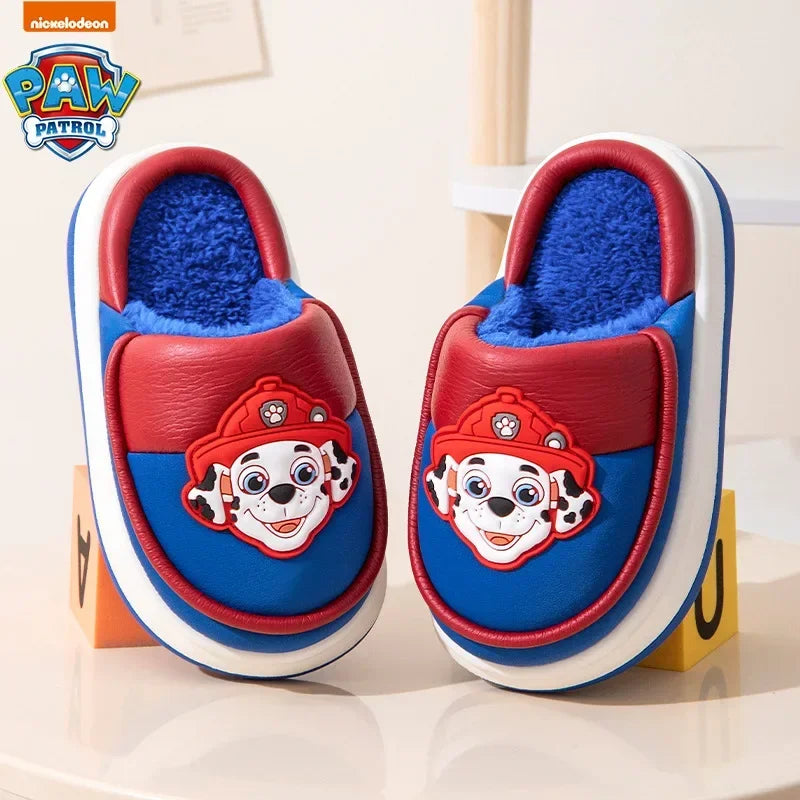 Original Paw Patrol Chase Kids Slippers Plush Fleece-Lined White & Blue Upper 3D Character Badge Soft Non-slip Sole Ultra-Warm