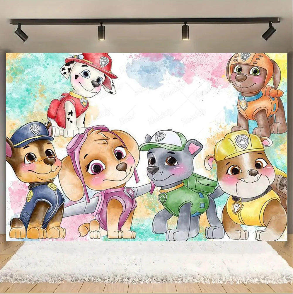 Pink And Blue Paw Patrol Background Dog Graffiti Happy Birthday Party Photography Background Custom Decoration Banner Cartoon