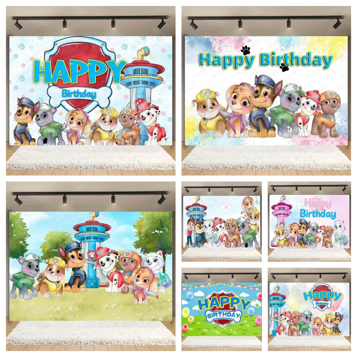 Pink And Blue Paw Patrol Background Dog Graffiti Happy Birthday Party Photography Background Custom Decoration Banner Cartoon