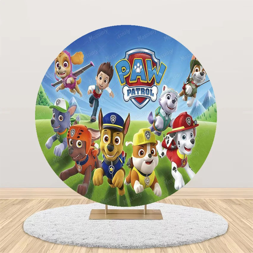 Pink Blue Paw Patrol Theme Girl Boy Birthday Round Background Party Decor Baby Shower Photo Photography Circular Backdrop