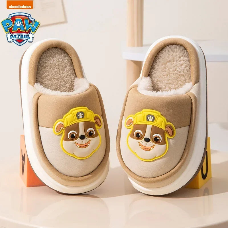 Original Paw Patrol Chase Kids Slippers Plush Fleece-Lined White & Blue Upper 3D Character Badge Soft Non-slip Sole Ultra-Warm