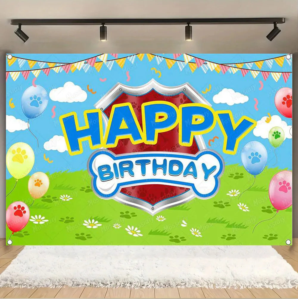 Pink And Blue Paw Patrol Background Dog Graffiti Happy Birthday Party Photography Background Custom Decoration Banner Cartoon