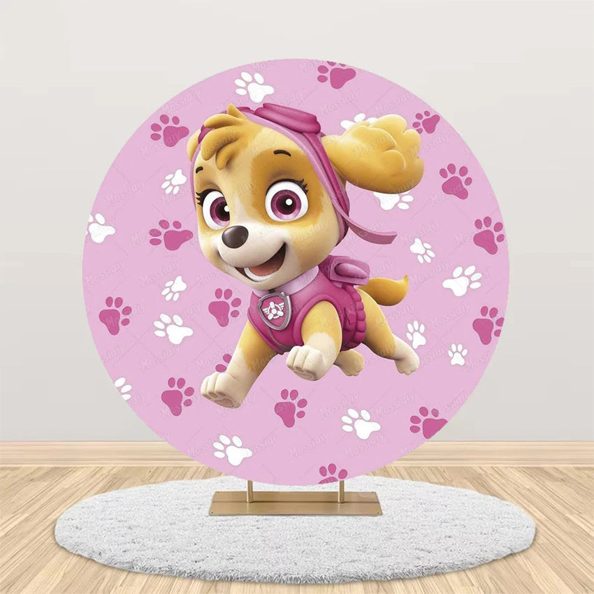 Pink Blue Paw Patrol Theme Girl Boy Birthday Round Background Party Decor Baby Shower Photo Photography Circular Backdrop
