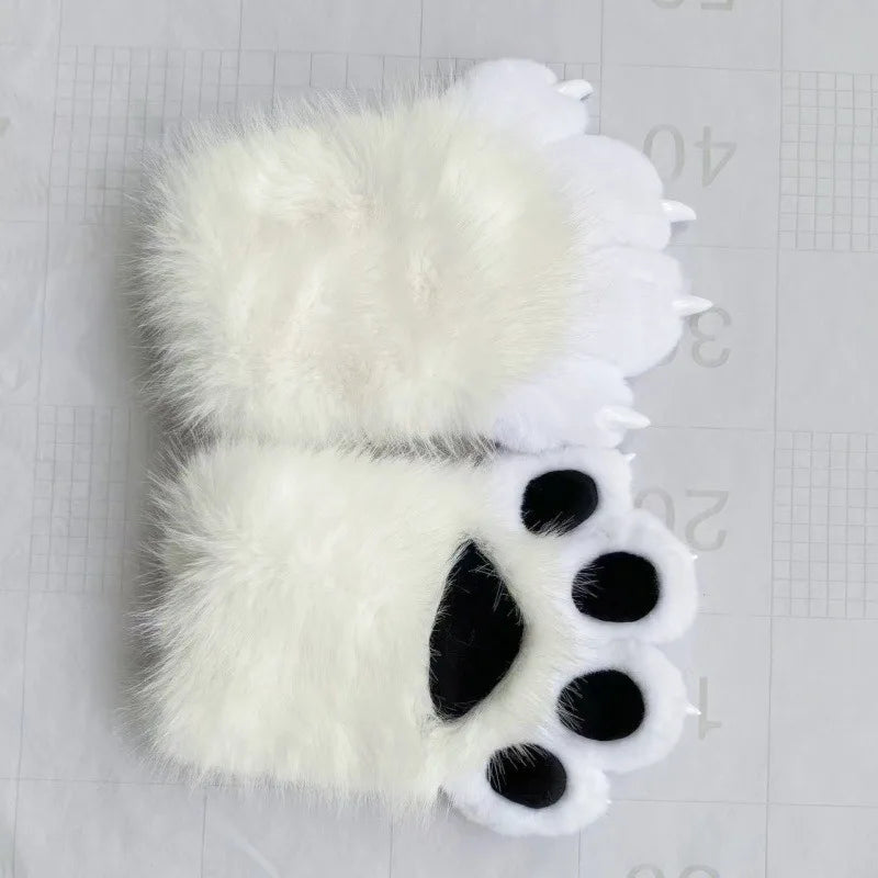 Furry Paw Gloves Squeaky Animal Claws with Nails Soft Plush Cute for Cosplay Fursuit Halloween Party
