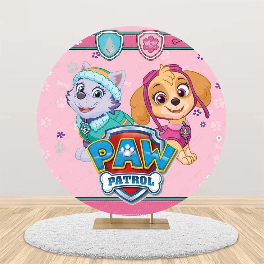 Pink Blue Paw Patrol Theme Girl Boy Birthday Round Background Party Decor Baby Shower Photo Photography Circular Backdrop