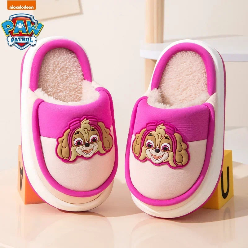 Original Paw Patrol Chase Kids Slippers Plush Fleece-Lined White & Blue Upper 3D Character Badge Soft Non-slip Sole Ultra-Warm