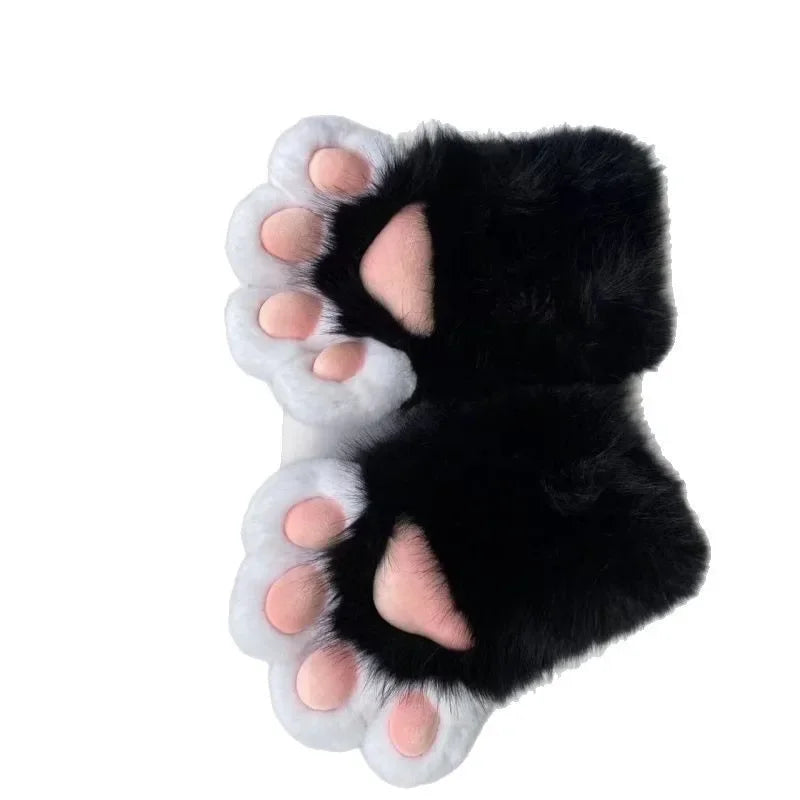 Furry Paw Gloves Squeaky Animal Claws with Nails Soft Plush Cute for Cosplay Fursuit Halloween Party
