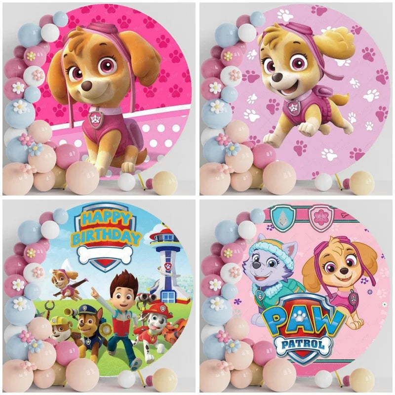 Pink Blue Paw Patrol Theme Girl Boy Birthday Round Background Party Decor Baby Shower Photo Photography Circular Backdrop