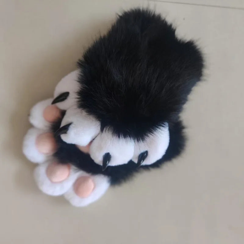 Furry Paw Gloves Squeaky Animal Claws with Nails Soft Plush Cute for Cosplay Fursuit Halloween Party