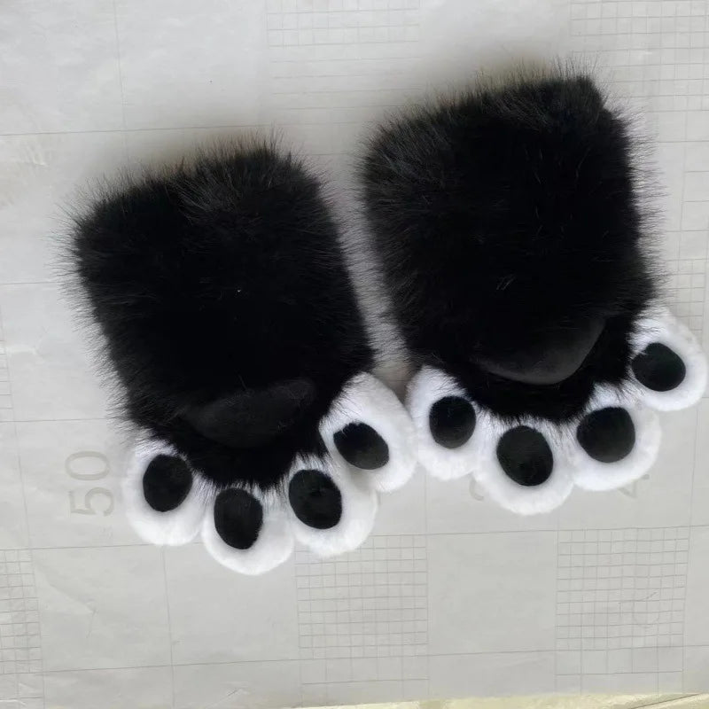 Furry Paw Gloves Squeaky Animal Claws with Nails Soft Plush Cute for Cosplay Fursuit Halloween Party