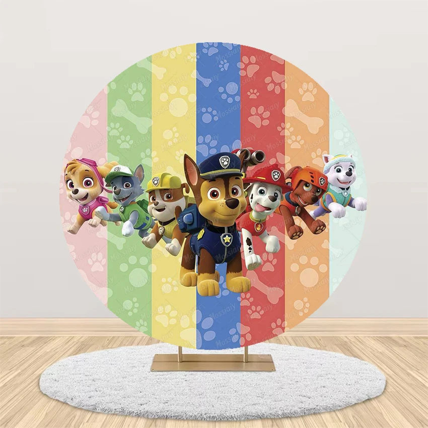 Pink Blue Paw Patrol Theme Girl Boy Birthday Round Background Party Decor Baby Shower Photo Photography Circular Backdrop