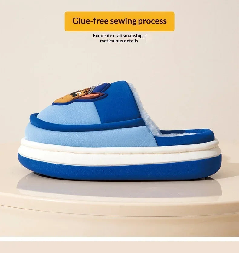 Original Paw Patrol Chase Kids Slippers Plush Fleece-Lined White & Blue Upper 3D Character Badge Soft Non-slip Sole Ultra-Warm
