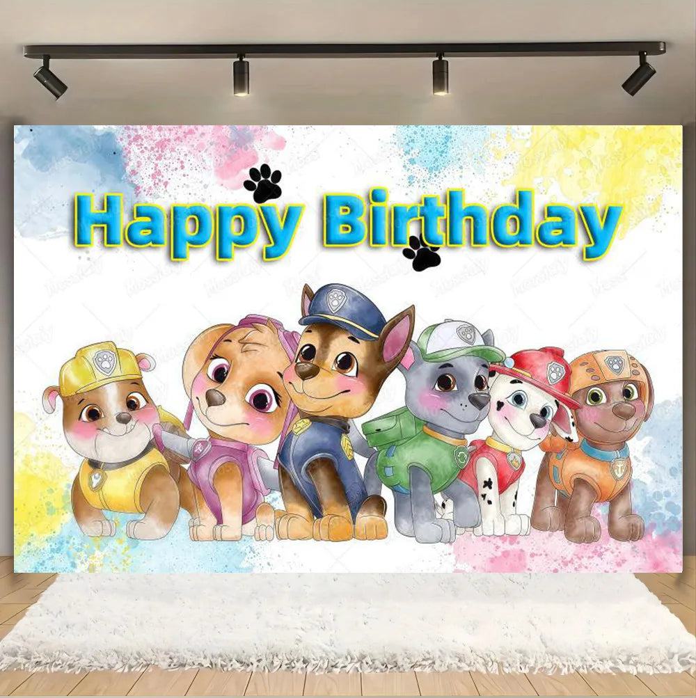 Pink And Blue Paw Patrol Background Dog Graffiti Happy Birthday Party Photography Background Custom Decoration Banner Cartoon
