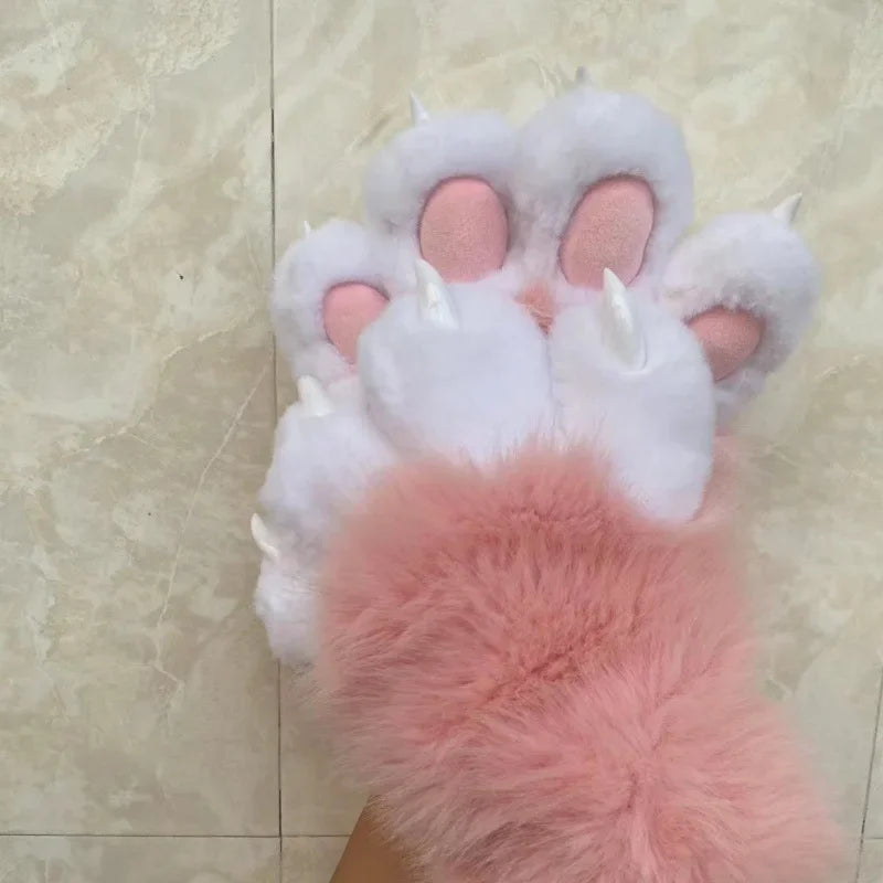 Furry Paw Gloves Squeaky Animal Claws with Nails Soft Plush Cute for Cosplay Fursuit Halloween Party