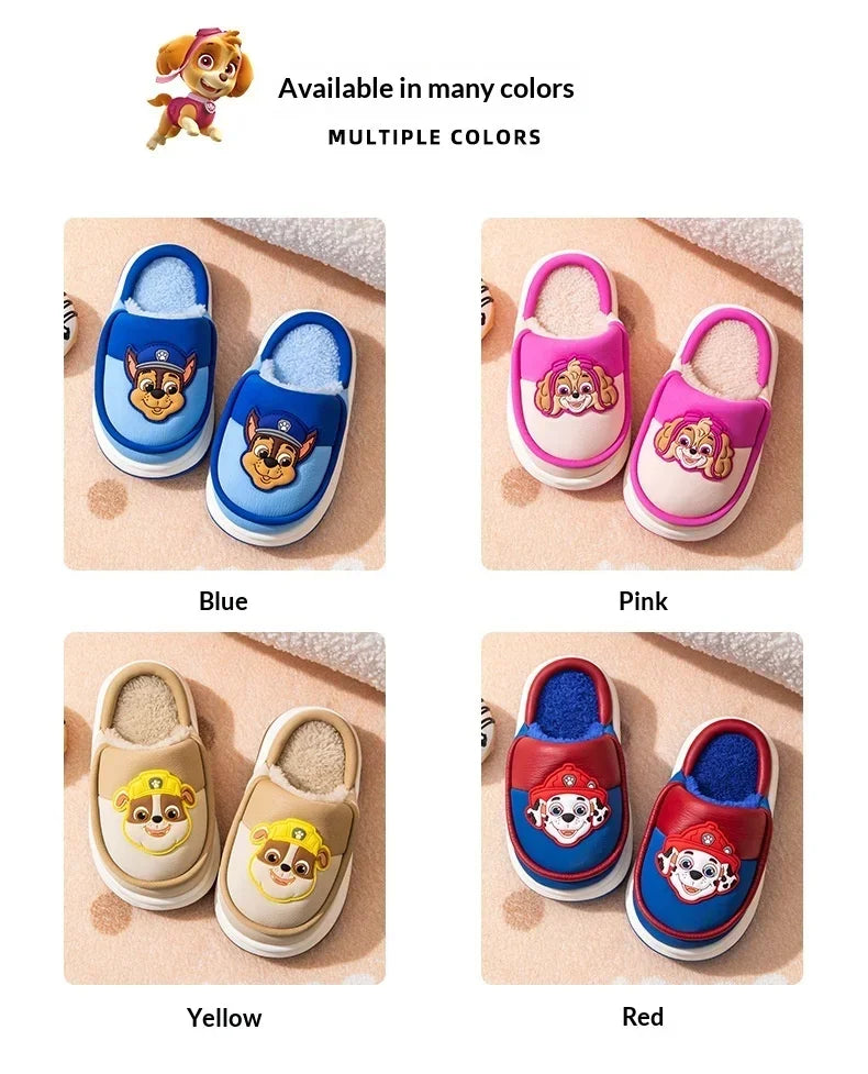 Original Paw Patrol Chase Kids Slippers Plush Fleece-Lined White & Blue Upper 3D Character Badge Soft Non-slip Sole Ultra-Warm