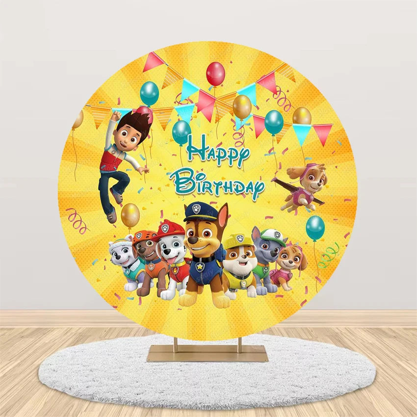 Pink Blue Paw Patrol Theme Girl Boy Birthday Round Background Party Decor Baby Shower Photo Photography Circular Backdrop