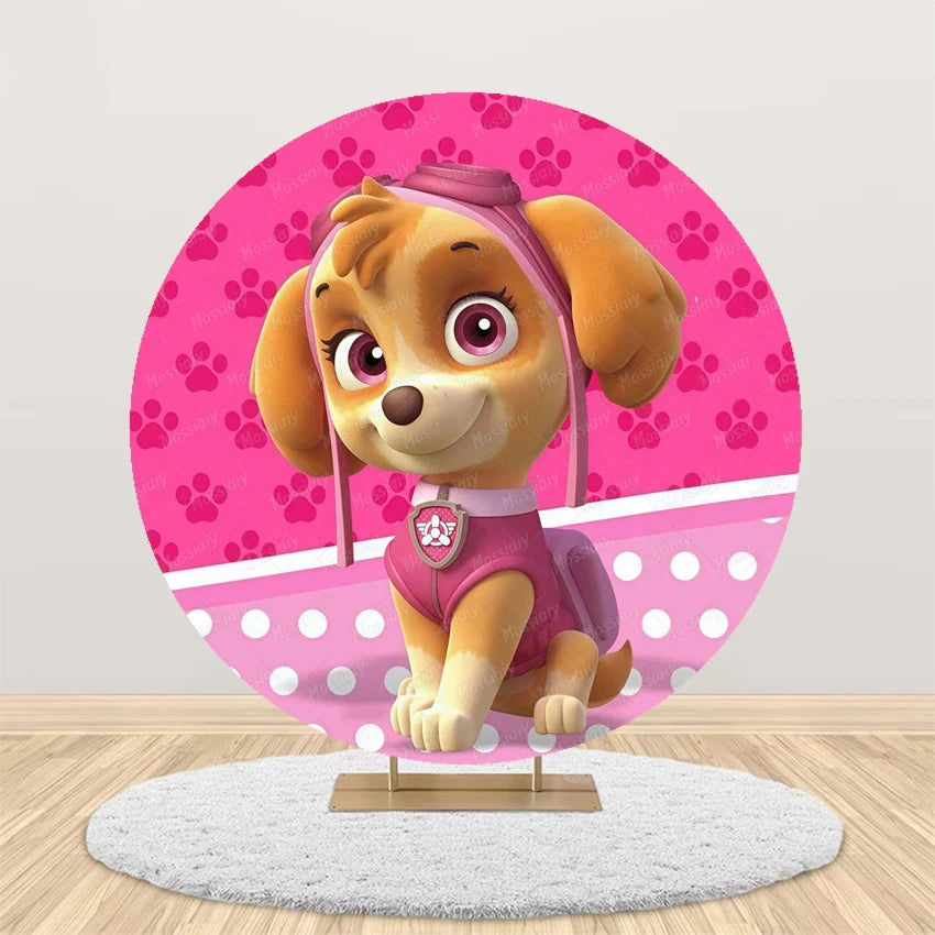 Pink Blue Paw Patrol Theme Girl Boy Birthday Round Background Party Decor Baby Shower Photo Photography Circular Backdrop