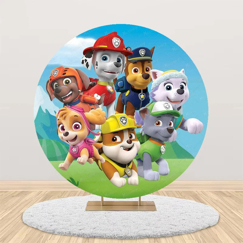 Pink Blue Paw Patrol Theme Girl Boy Birthday Round Background Party Decor Baby Shower Photo Photography Circular Backdrop